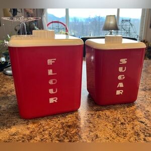 Classic Red Kitchen Canister Set for Flour and Sugar